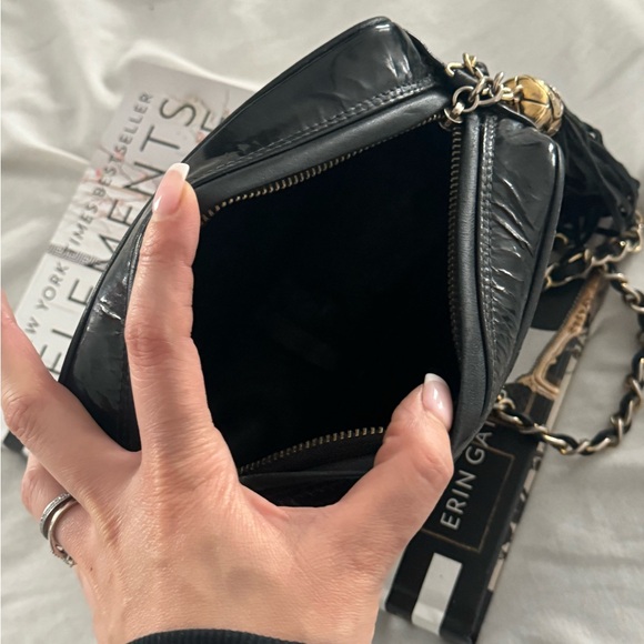 Authentic CHANEL BLACK PATENT SMALL CC TASSEL CAMERA BAG - Picture 8 of 13